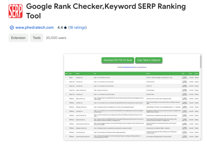 The Google Rank Checker  home page.
