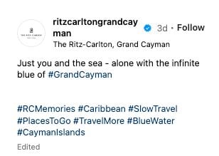 Ritz Carlton hashtags. 