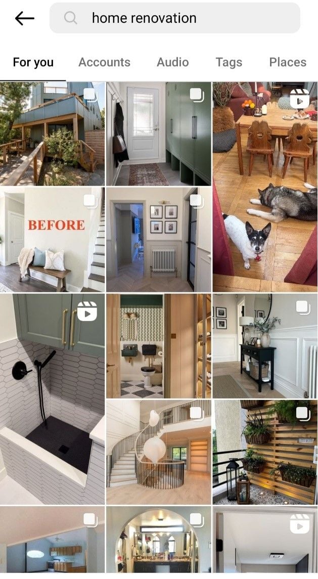 Results for "home renovation" on Instagram 