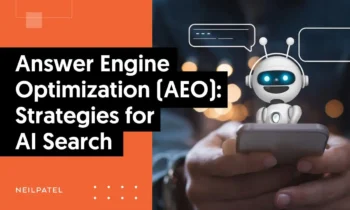 A graphic saying "Answer Engine Optimization (AEO) Strategies for AI Search."