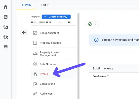The Events page successful Admin > Data show > Events, pinch the "Mark arsenic cardinal event" toggle visible adjacent to 1 aliases 2 events.