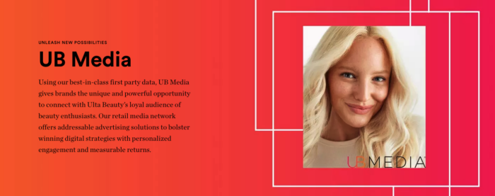 landing page for Ulta Beauty's retail media network