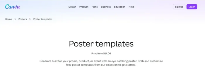Screenshot of Canva’s library of poster template