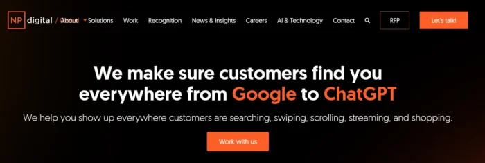 Screenshot of NP Digital’s landing page