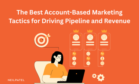 Illustration of someone working on a computer and text that reads "The Best Account-Based Marketing Tactics for Driving Pipeline and Revenue."