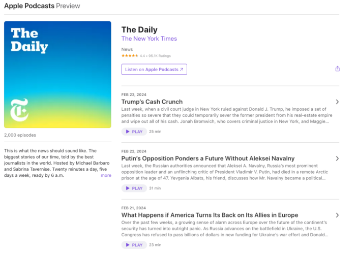 The Daily's Apple Podcasts Preview