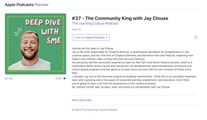 The Learning Culture podcast Apple Podcasts preview page.