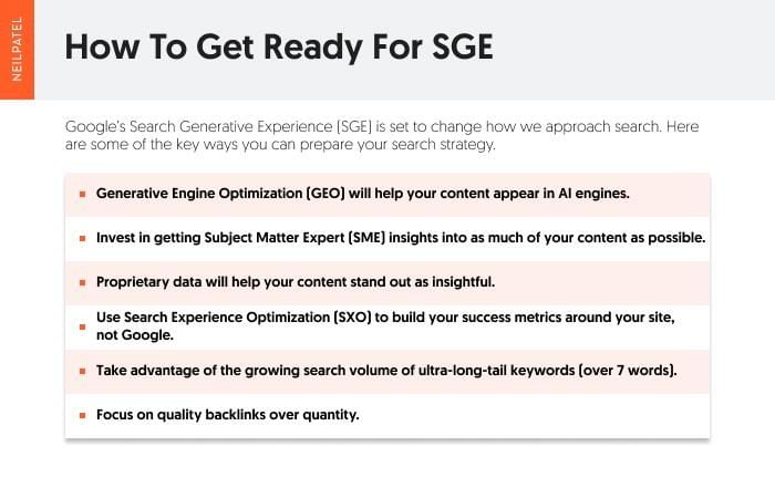 A graphic showing tactics to get ready for SGE.