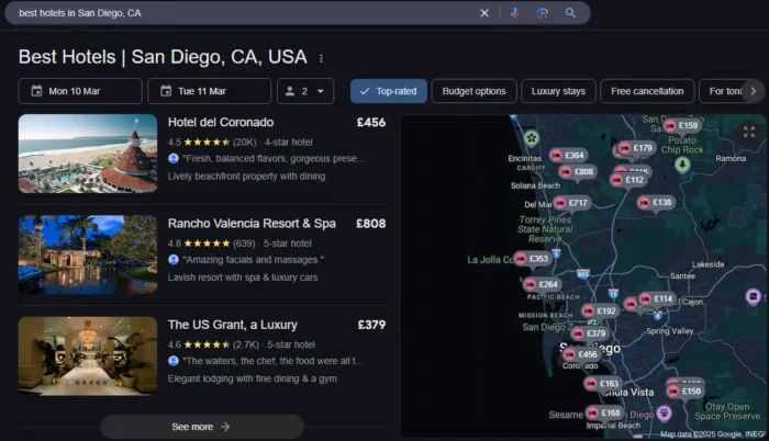 Results for "Best hotels in San Diego, CA."