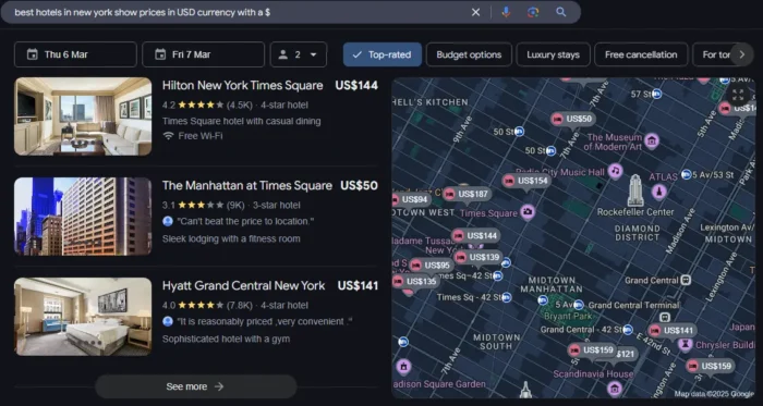 bests hotels in New York Google search hotel marketing