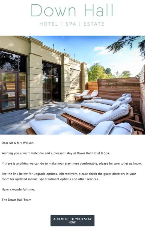 Down Hall estate email example hotel marketing