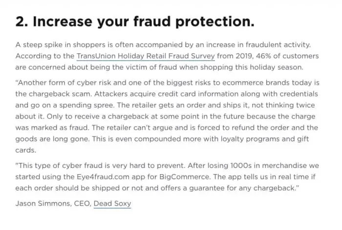 A BigCommerce paragraph about fraud protection.