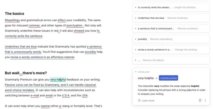 Grammarly suggestions for tone and style.