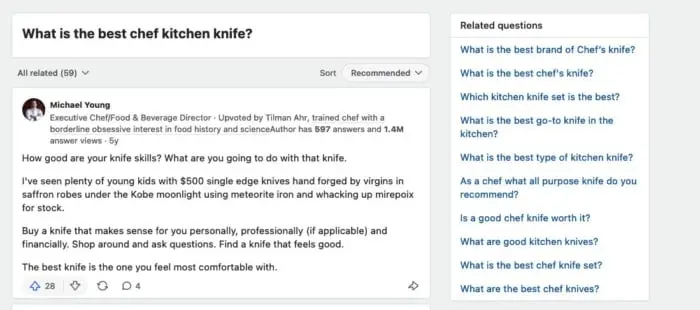 A Quora result on the best chef kitchen knives.