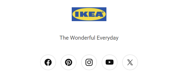 Social sharing buttons on the Ikea website.