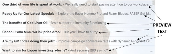 Examples of email preview text.