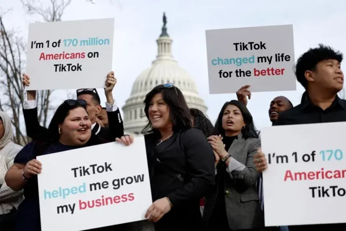 Protestors protesting a potential TikTok ban in Washington D.C.