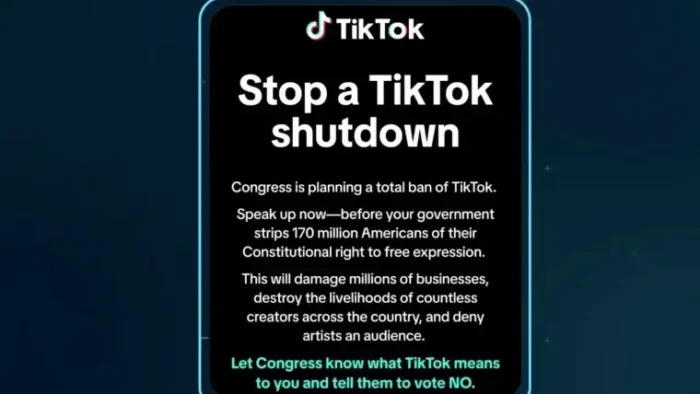 A TikTok message about a potential ban.