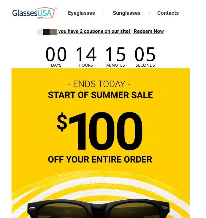 A GlassesUSA email example.