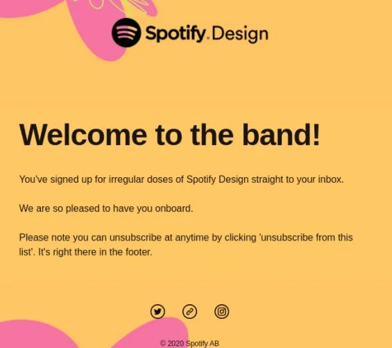 A welcome email from Spotify.