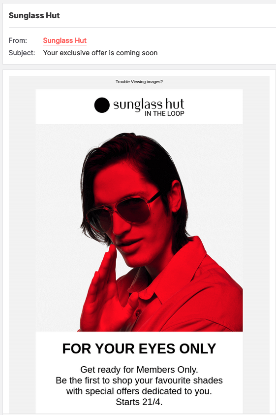 An email from Sunglasses Hut