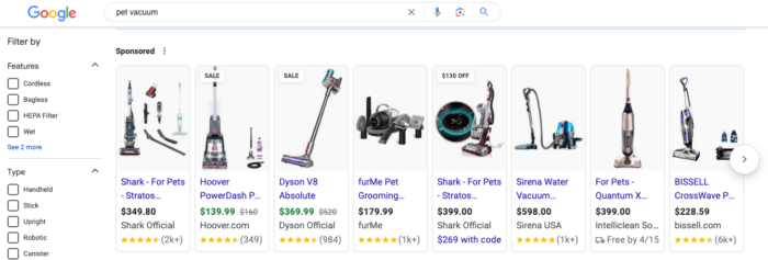 Sponsored ads in google results.