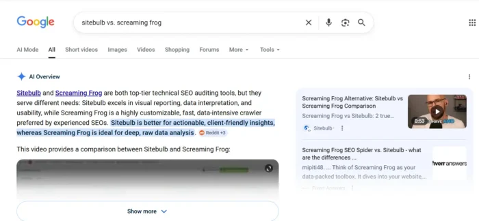 Google search results page showing an AI Overview answer