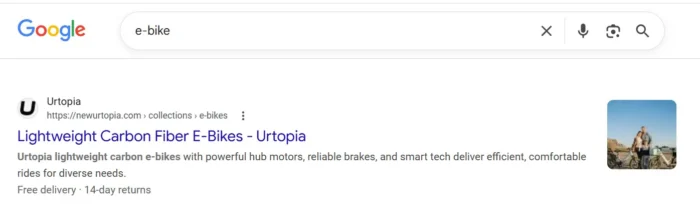 Urtopia meta description example in Google search results