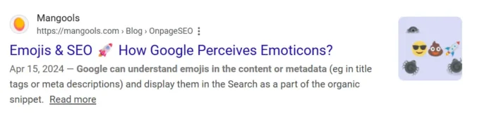 Mangools’ Google entry uses a rocket ship emoji in their title tag.