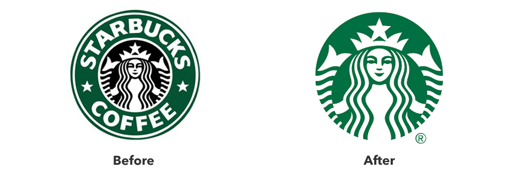 Starbucks before and after logos.