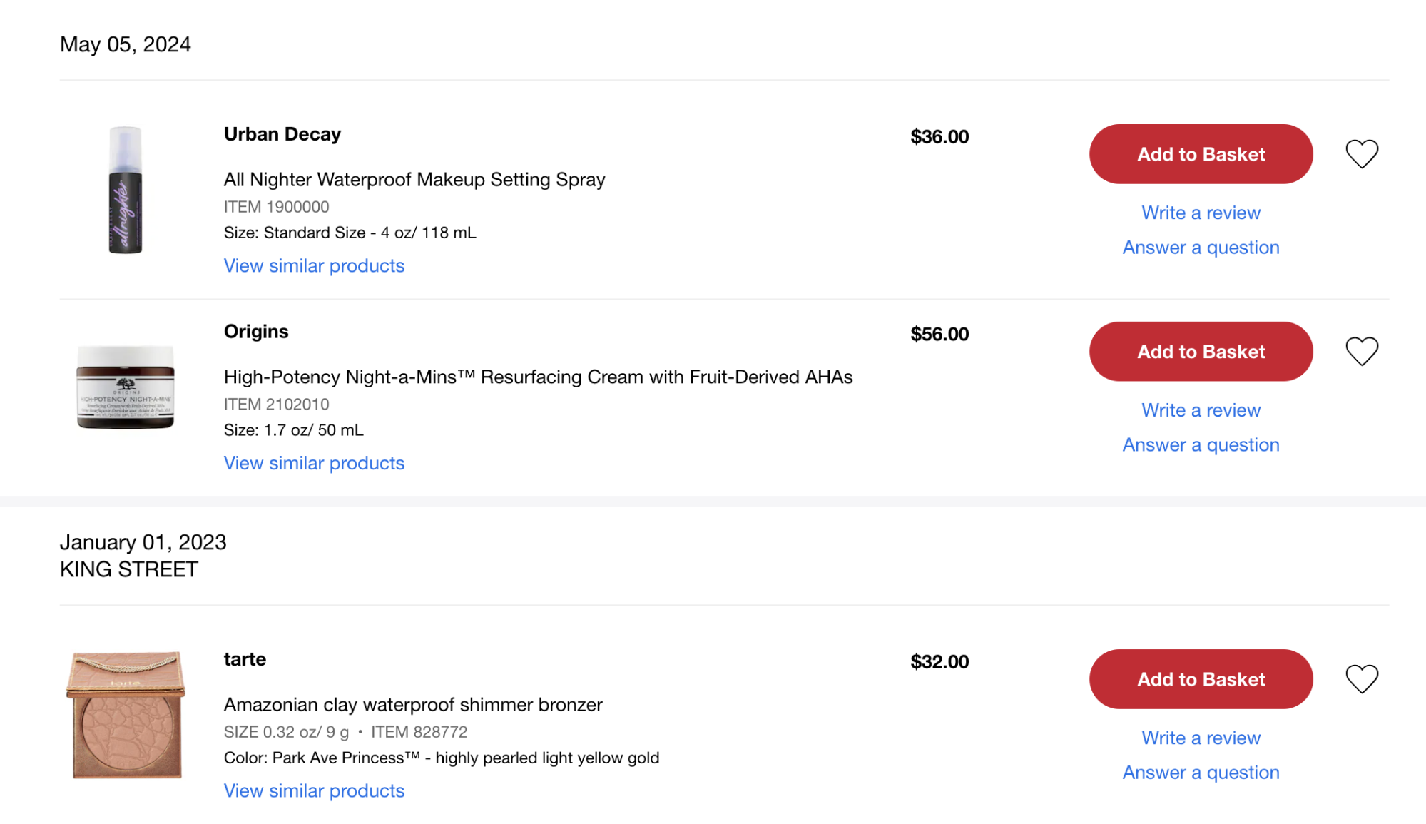 Sephora shopping cart