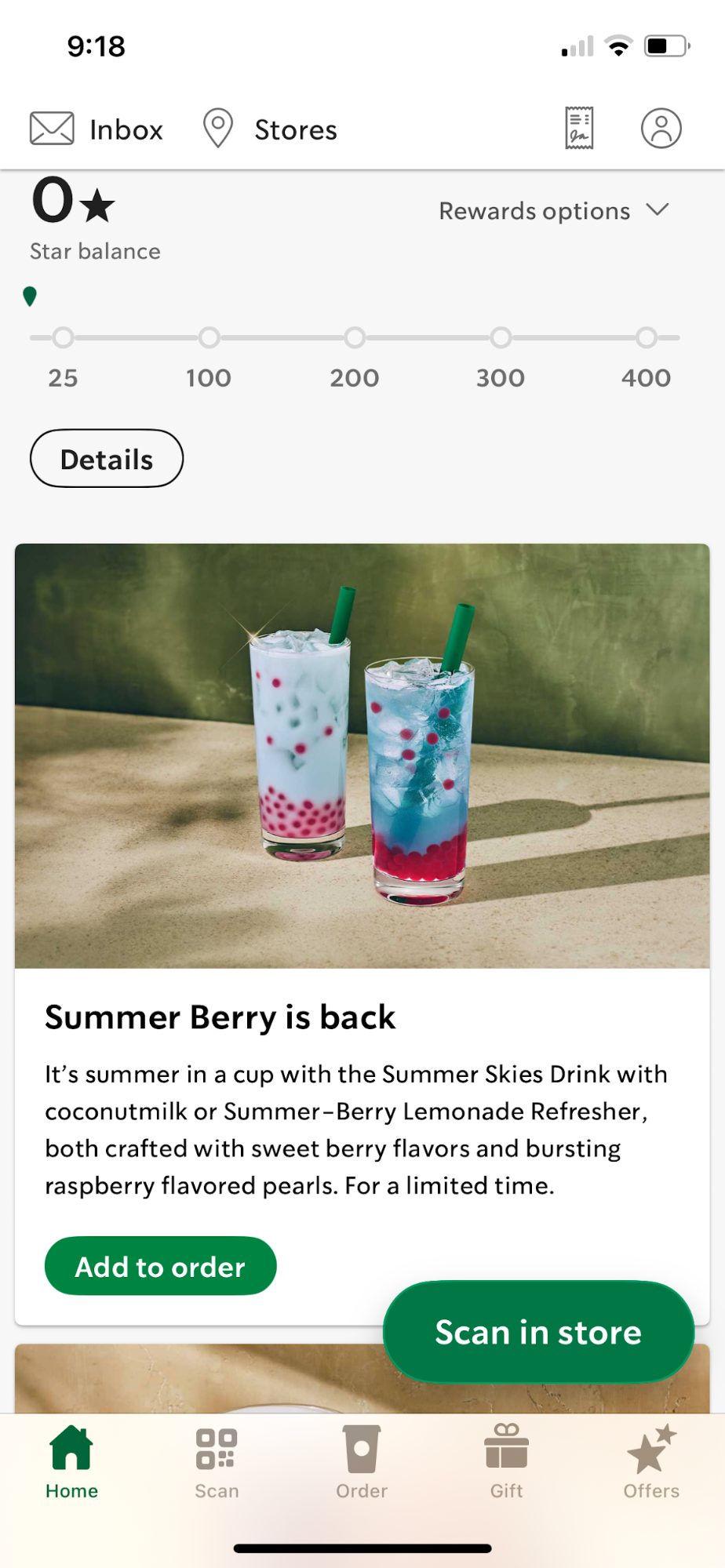 Starbucks Summer Berry drink page