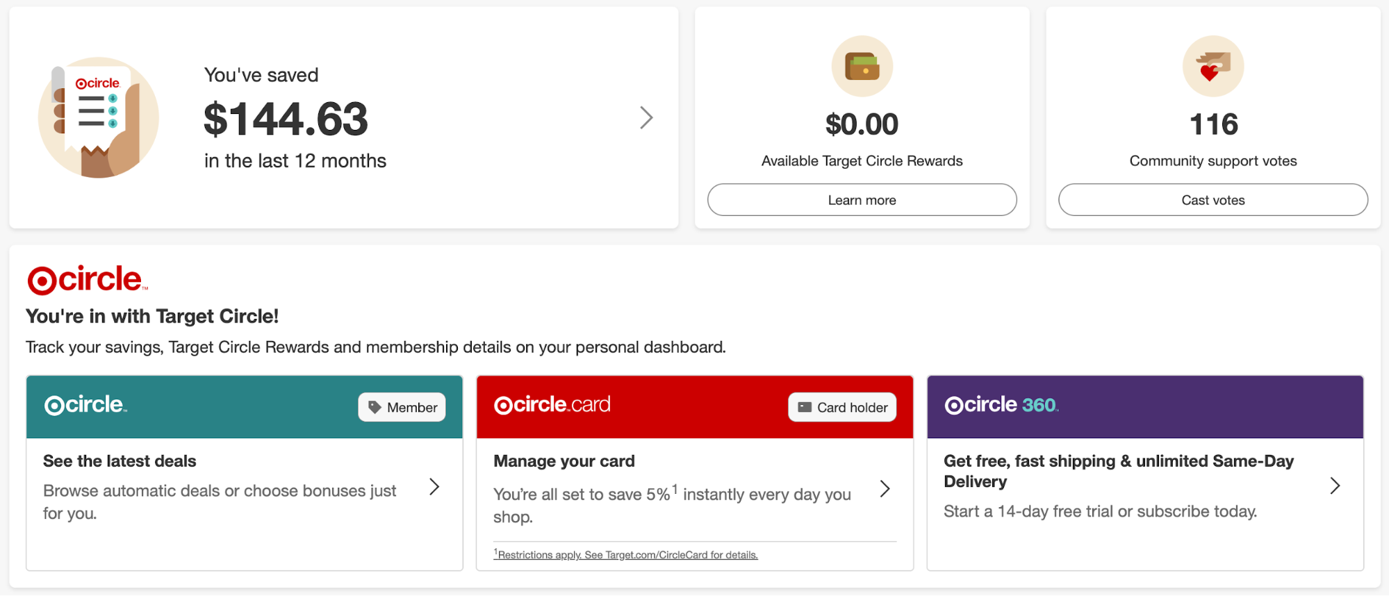 Target rewards program page