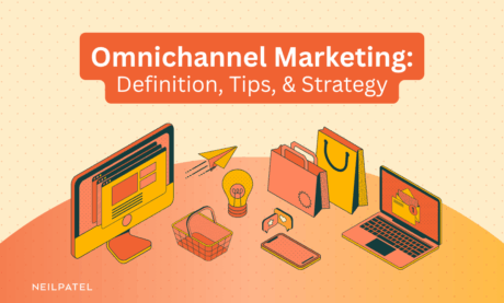 Illustration of various tech devices and text that reads "Omnichannel Marketing: Definition, Tips, & Strategy."