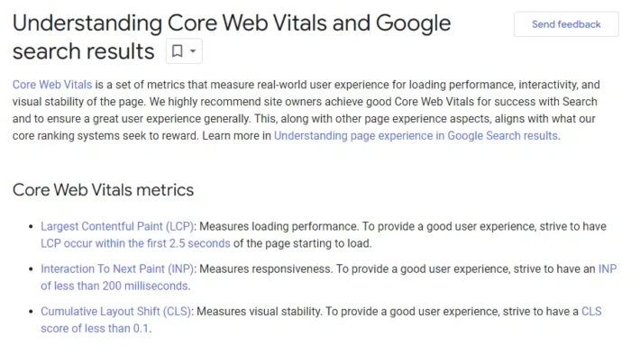 Core Web Vitals explained by Google.