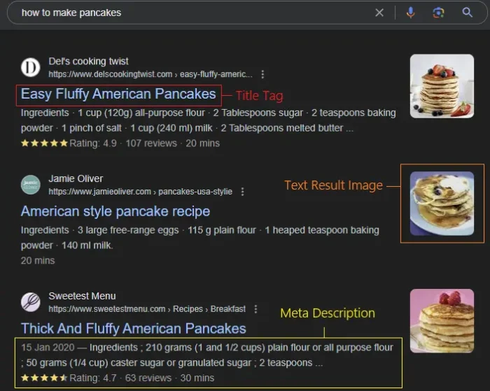 A google search for "how to make pancakes."