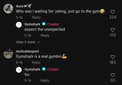 An example of engagement on TikTok comments.