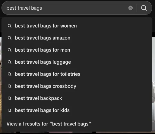 Suggested Google Keywords for best travel bags.