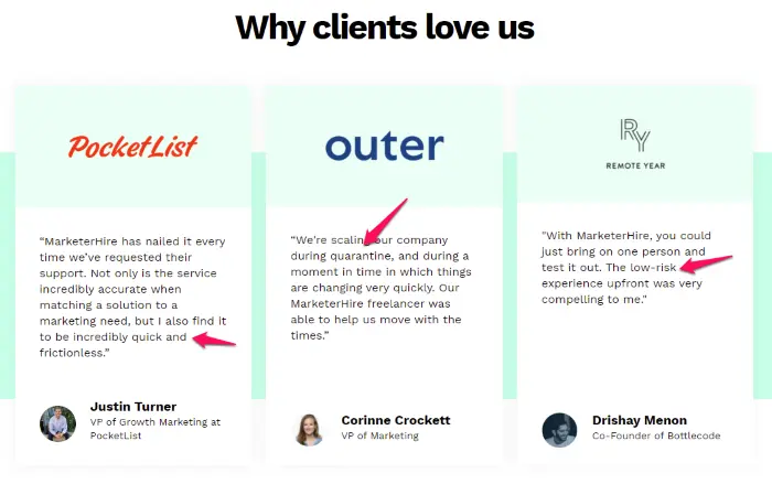 Testimonials from MarketHire.