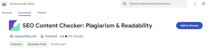 A screenshot of SEO Content Checker’s listing in the Chrome Web Store.  