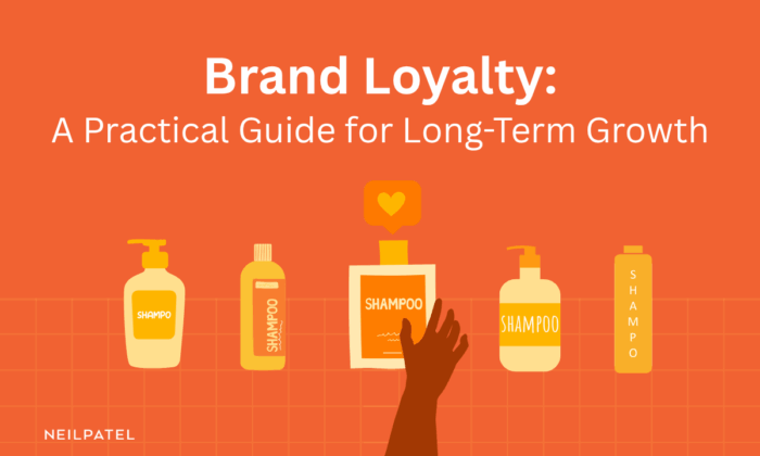 Illustration of a hand reaching for a shampoo bottle and text that reads "Brand Loyalty: A Practical Guide for Long-Term Growth."