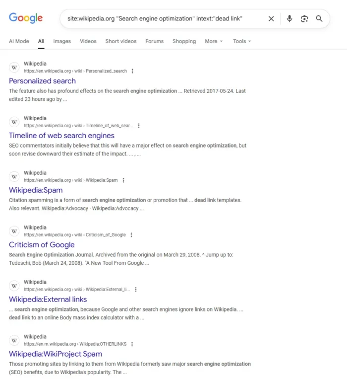 A site search on Wikipedia. A site search on Wikipedia.