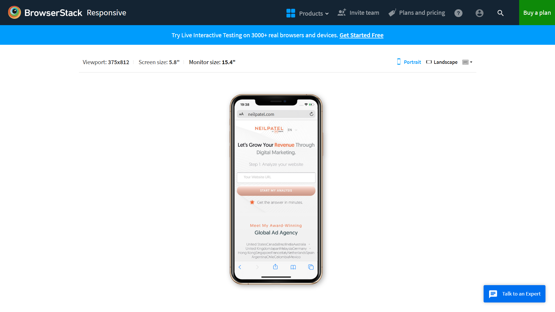 BrowserStack tool to test mobile design.