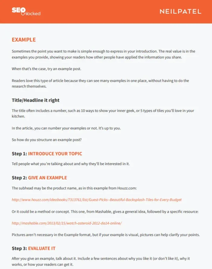 An SEO content template by Neil Patel from SEO Unlocked, his free SEO training course.