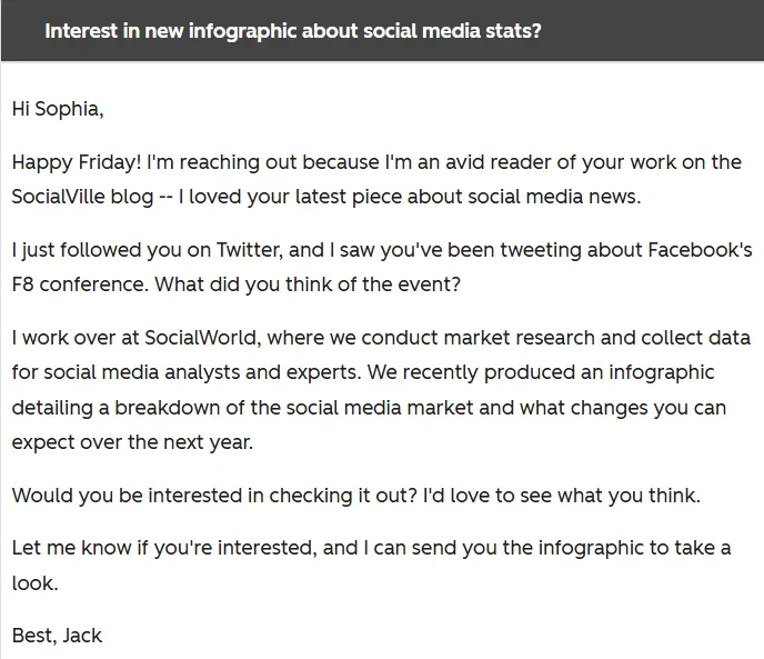 An inbound link SEO email template.