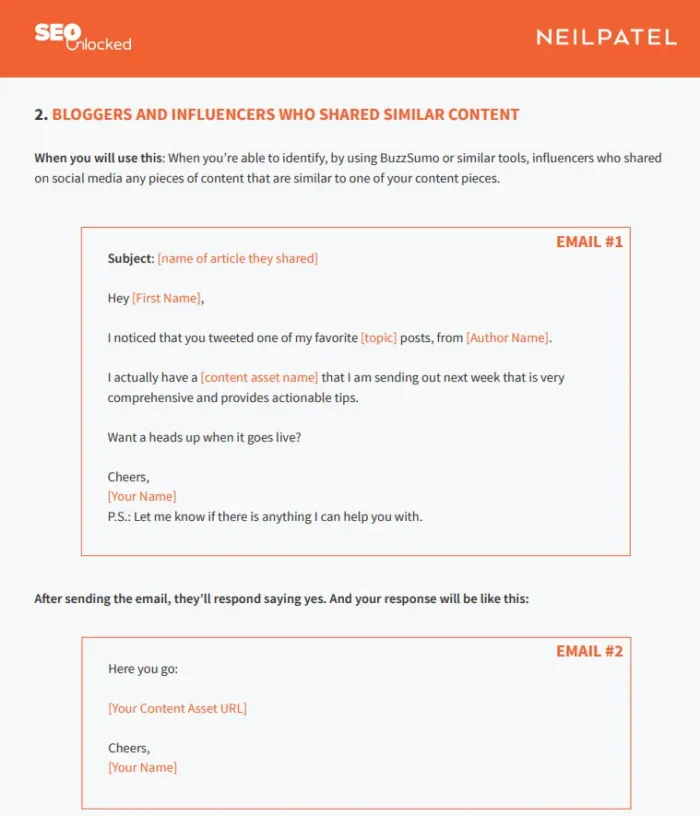 A free, downloadable email outreach template by Neil Patel.