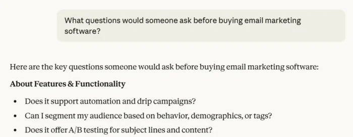 Claude AI keyword brainstorm for email marketing