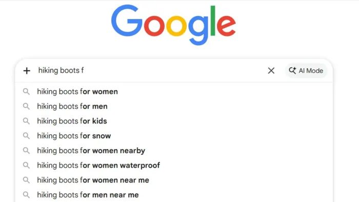 Google autocomplete suggestions for hiking boots