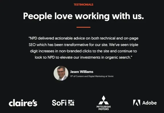  Verint’s VP of Content, Jasen Williams, shared a testimonial on how NP Digital’s SEO strategies have been transformative to their website performance. 