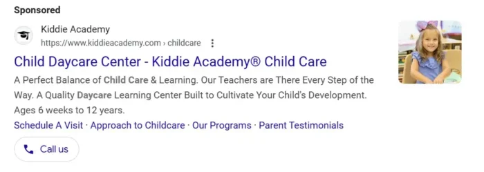 This sponsored advertisement from Kiddie Academy exemplifies sound paid advertizing fundamentals. 